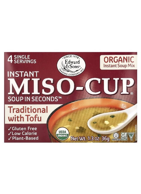 Edward & Sons, Instant Miso-Cup, Traditional with Tofu, 4 Single Servings, 1.3 oz (36 g)