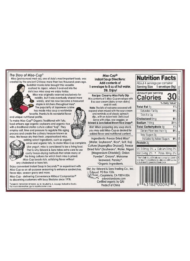 Edward & Sons - Edward & Sons, Instant Miso-Cup, Traditional with Tofu, 4 Single Servings, 1.3 oz (36 g) - Image 1
