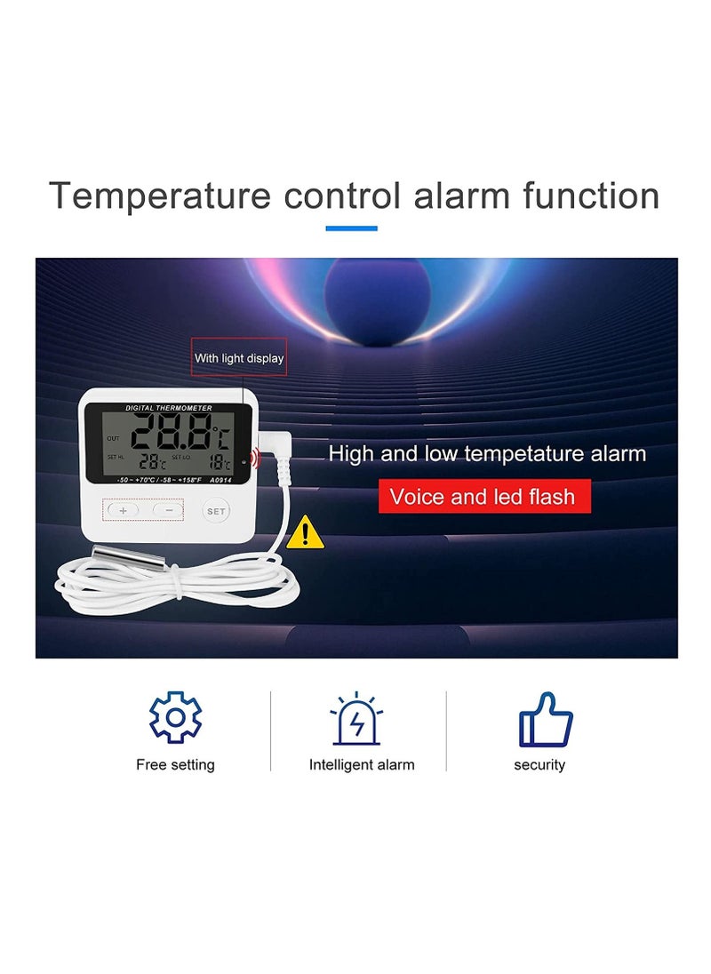 SYOSI - Refrigerator Thermometer Digital Kitchen Fridge LCD Display High and Low Temperature Alarm Extra Sensor for Home Restaurants Cafes - Image 1