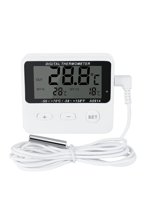 Refrigerator Thermometer Digital Kitchen Fridge LCD Display High and Low Temperature Alarm Extra Sensor for Home Restaurants Cafes