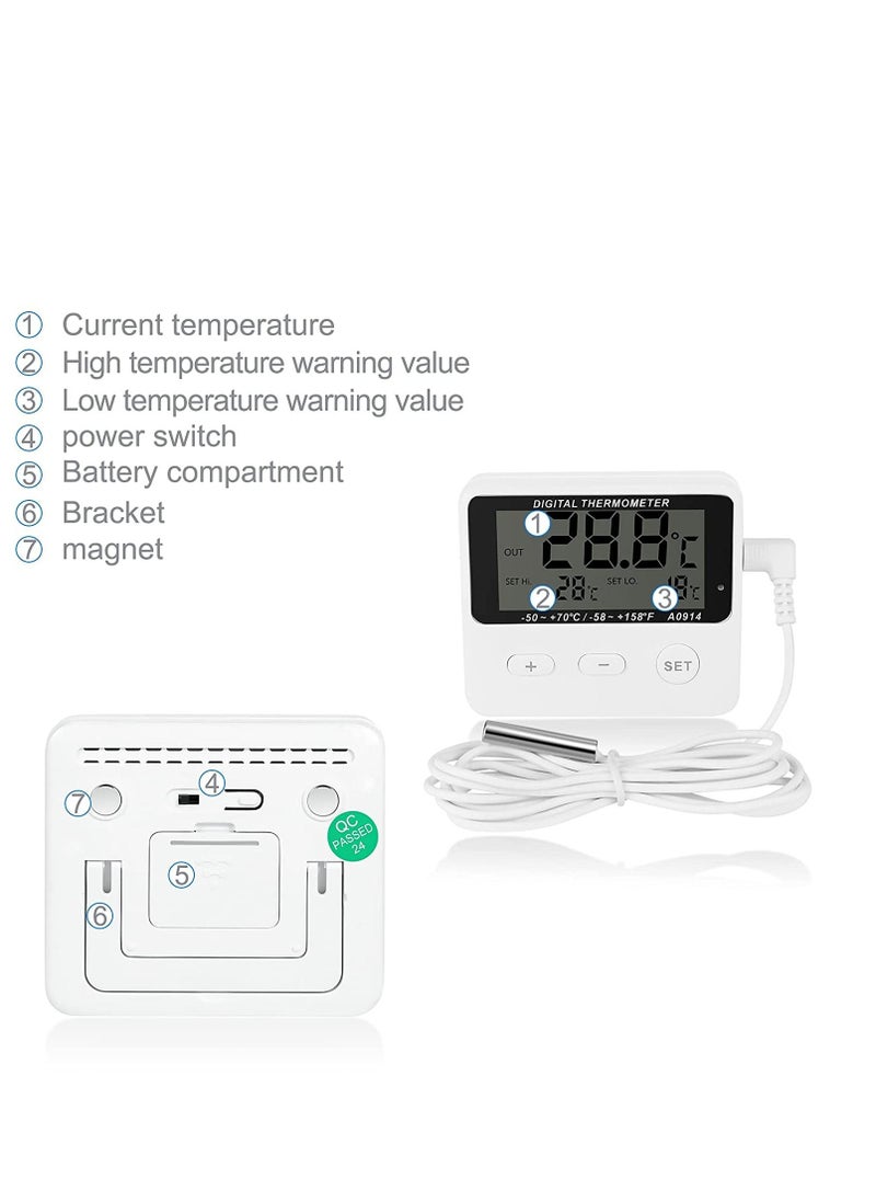 SYOSI - Refrigerator Thermometer Digital Kitchen Fridge LCD Display High and Low Temperature Alarm Extra Sensor for Home Restaurants Cafes - Image 1