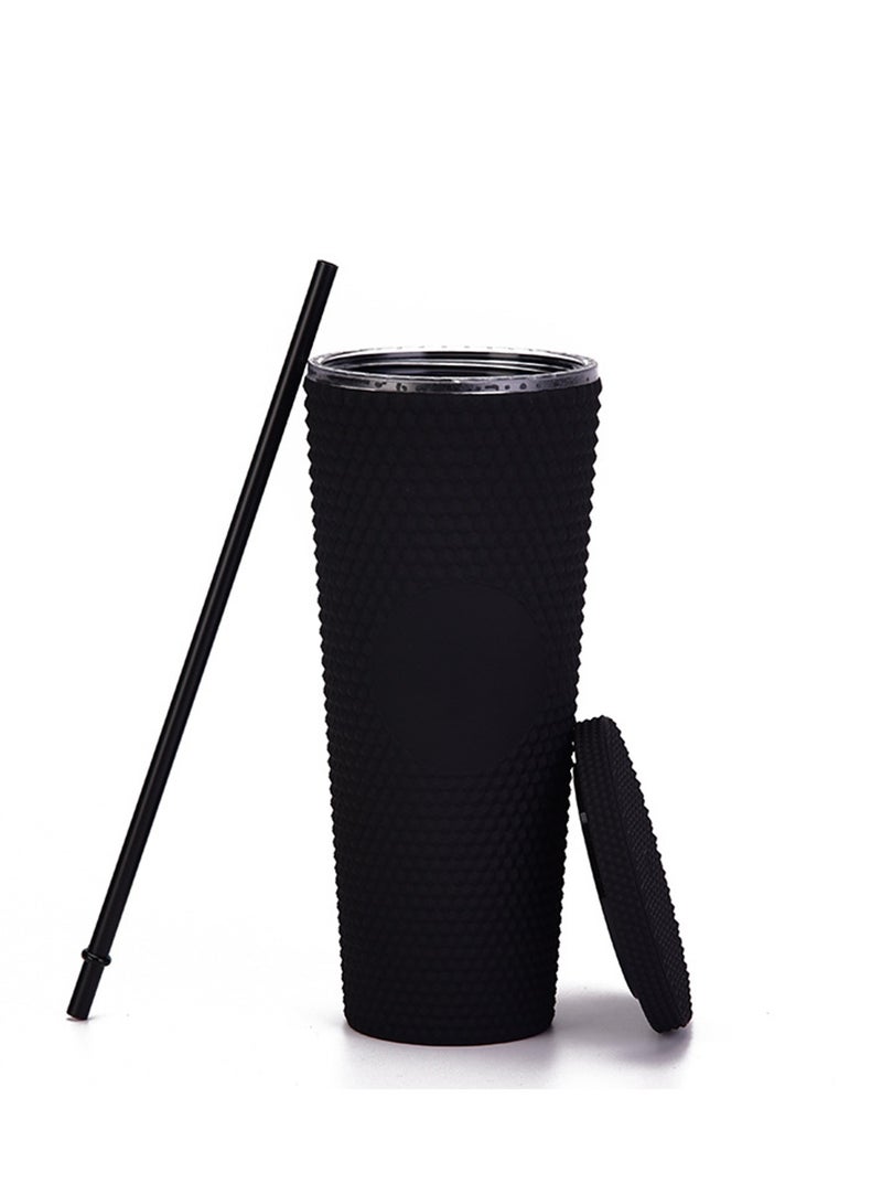SOLARAE 24Oz Water Cup Straw Studded Tumbler And With Leak Proof Lid Matte(Matte Black Fully Studded) - Image 1