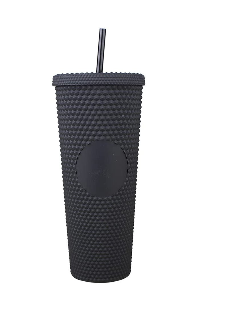 SOLARAE 24Oz Water Cup Straw Studded Tumbler And With Leak Proof Lid Matte(Matte Black Fully Studded) - Image 2