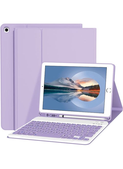 Keyboard Case for iPad 9th/8th/7th Generation 10.2 Inch [Magnetic Detachable Wireless Keyboard][Support 3 System] Flip Stand Case with Pencil Holder for iPad 10.2 2021/2020/2019, Purple