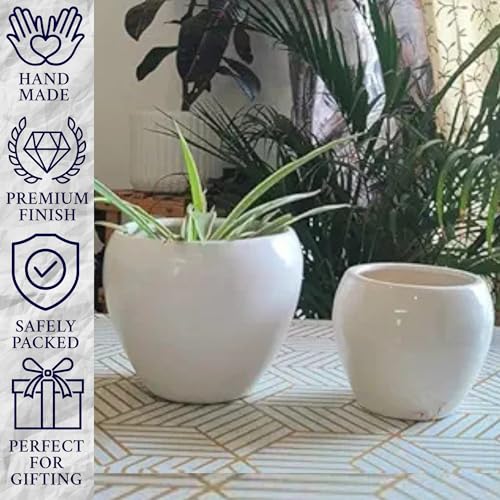 Niyara Ceramic Combo planters Pot for Home Garden Balcony Set of 2, Apple 6 & 4 inch (White Apple 6 & 4 inch) - Image 4