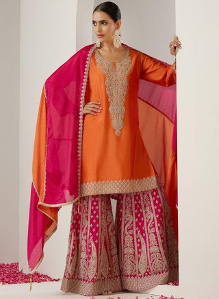 Women'S Orange 100% Cotton Embroidered Straight Fit Kurta Set - view 3