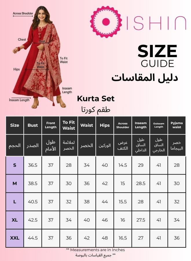 آي شين طقم كورتا نسائي قطن % مطرز بقصة مستقيمة برتقالي - Image 4