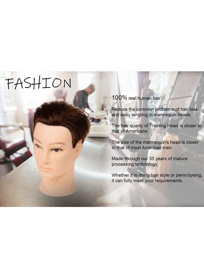 Stancia Mannequin Head, Male Mannequin Head with 100% Human Hair, 14" Barber Mannequin Head, Hairdresser Training Doll Manikin Head for Hair Styling and Practice (Dark Brown) - Image 5