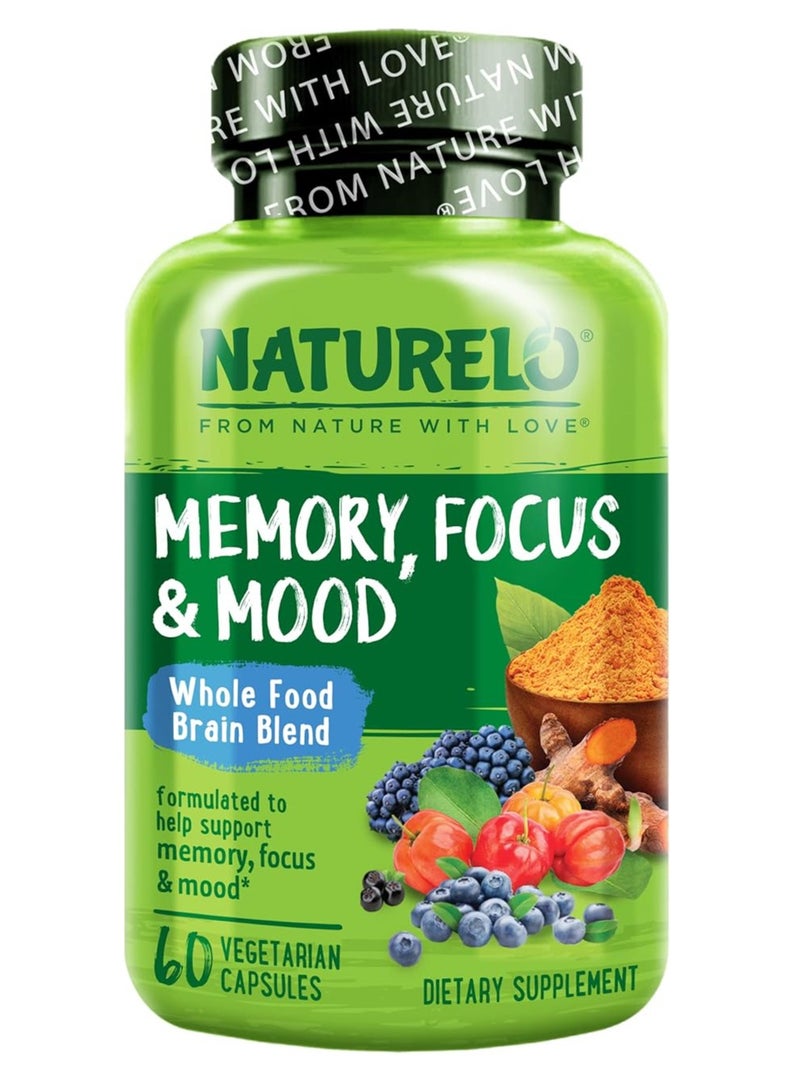 ناتوريلو مكمل غذائي كامل من مزيج الأطعمة لتعزيز الذاكرة والتركيز وتحسين الحالة المزاجية، 60 كبسولة، 30 حصة