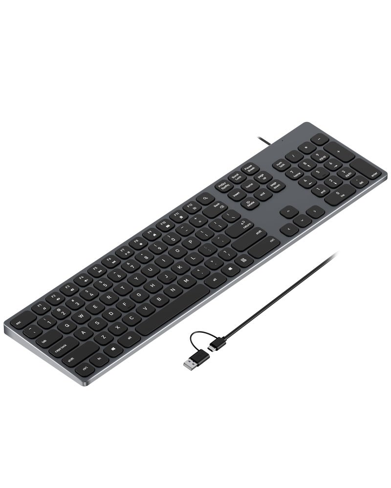 9H Aluminum USB Wired Keyboard with Numeric Keypad for PC Windows 10/8 / 7 / Vista/XP - Image 1