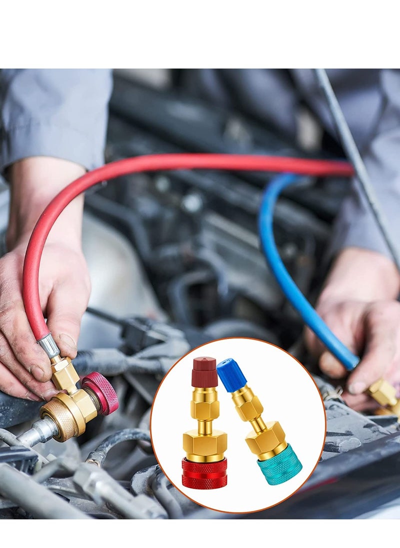 Excefore - Car Quick Coupler R1234YF to R134A Conversion Kit Air Conditioning System Hose Fitting AC Refrigerant Charging Quick Adjustable Adapter Connector Conversion Kit Blue Red - Image 1