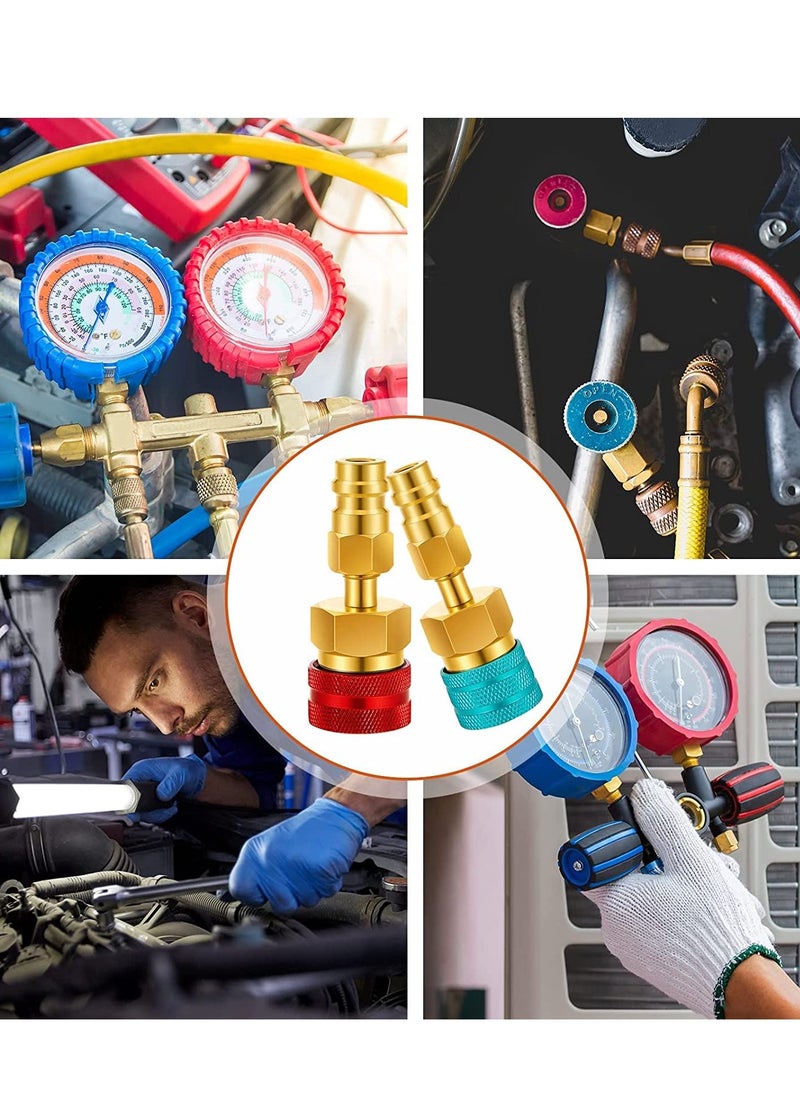 Excefore - Car Quick Coupler R1234YF to R134A Conversion Kit Air Conditioning System Hose Fitting AC Refrigerant Charging Quick Adjustable Adapter Connector Conversion Kit Blue Red - Image 1
