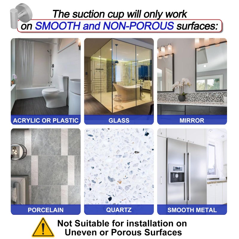Bntuk Suction Cup Hooks, Shower Hooks for Inside Shower â€“ Removable Towel Hooks for Bathroom Window Glass Mirror Tile, Bath Robe Looafh Hook for Hanging â€“ Waterproof & Rustproof, Silver(2 Pack) - Image 5