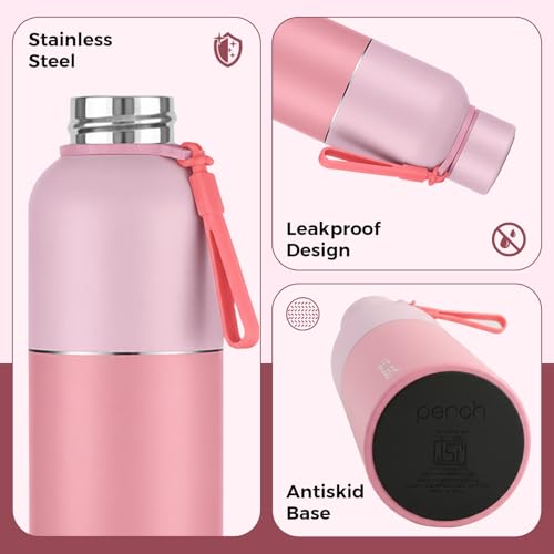 Perch Zenith ISI Certified Hot and Cold Steel Water Bottle 1 LTR, Vacuum Insulated Flask for Adults | BPA-Free, Leakproof | Easy to Carry Bottle for Office, School, Gym (Baby Pink) - Image 3