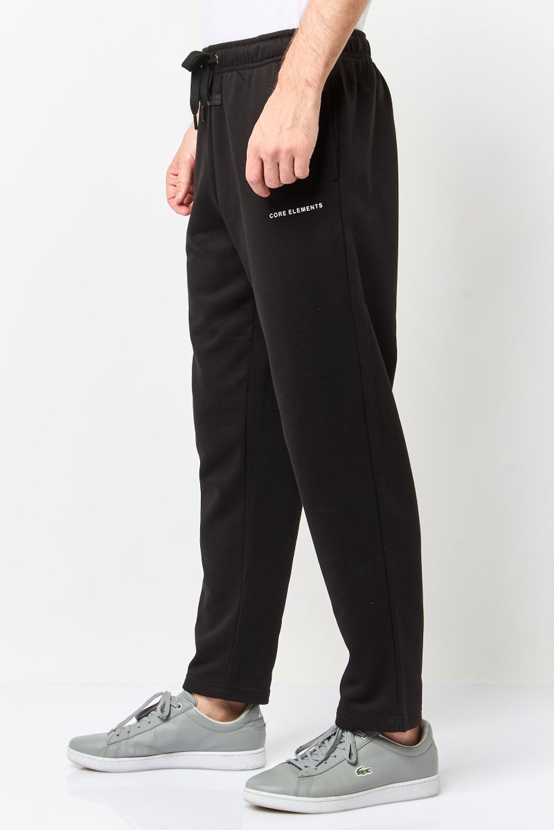 Core Elements Men Regular Fit Brand Logo Sweatpants, Black - Image 3