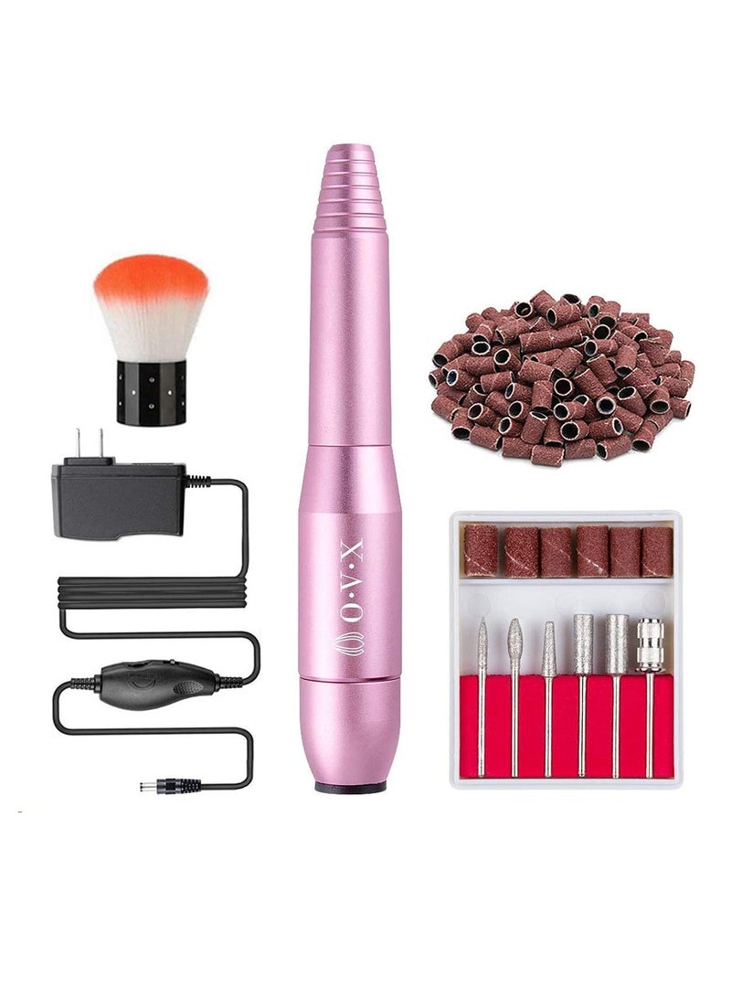 Excefore Electric Nail Drill, Professional USB Electric Nail Drill Machine for Acrylic Nails, Portable Electrical Nail File Polishing Tool Manicure Pedicure Nail Supplies for Home and Salon Use, Pink  - Image 1
