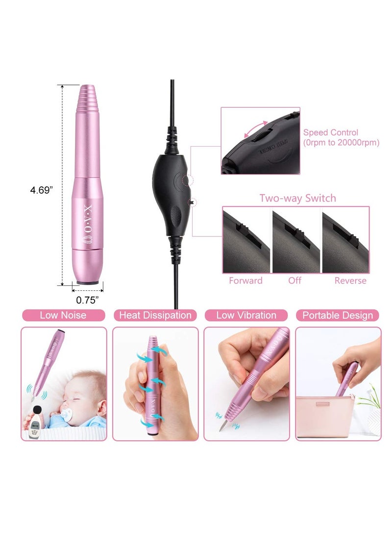 Excefore Electric Nail Drill, Professional USB Electric Nail Drill Machine for Acrylic Nails, Portable Electrical Nail File Polishing Tool Manicure Pedicure Nail Supplies for Home and Salon Use, Pink  - Image 2