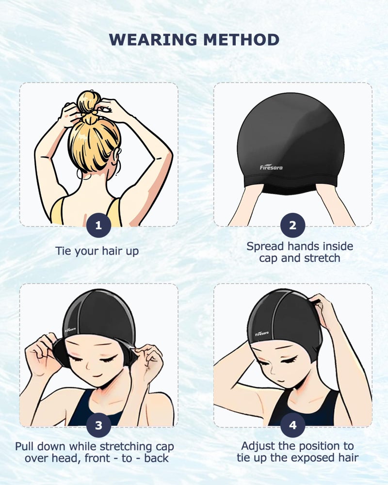 Firesara Swim Cap, Firesara Original Undated Swimming Cap 3D Ergonomic Design Comfortable Durable Ear Protection for Women Kids Adults Men Boys Girls for Long or short Hair with Nose Clip and Ear Plugs (Black) - Image 4