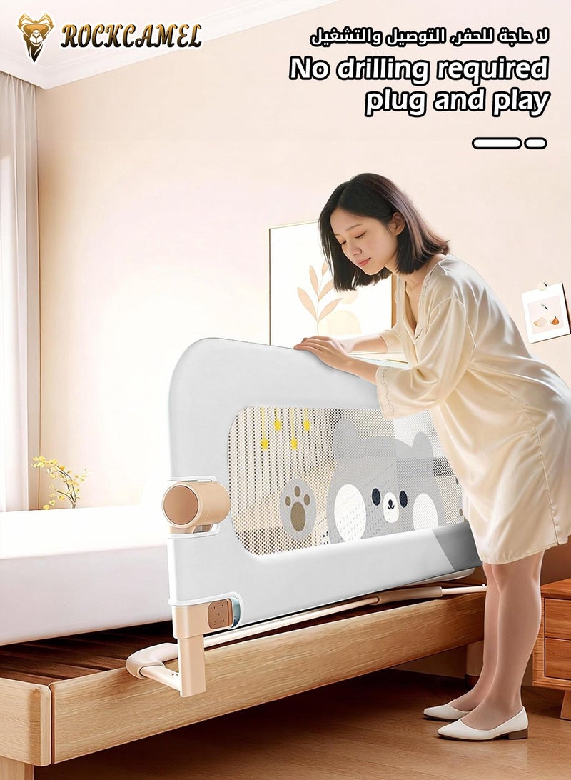 ROCKCAMEL واقي درابزين سرير الأطفال - درابزين سرير قابل للطي للأطفال الصغار بقاعدة عريضة للغاية على شكل حرف U وحزام تثبيت، وارتفاع قابل للتعديل، ودرابزين سهل التركيب لجميع أحجام الأسرة، رمادي (قطعة واحدة لكل جانب، عرض 1.8 متر) - Image 4
