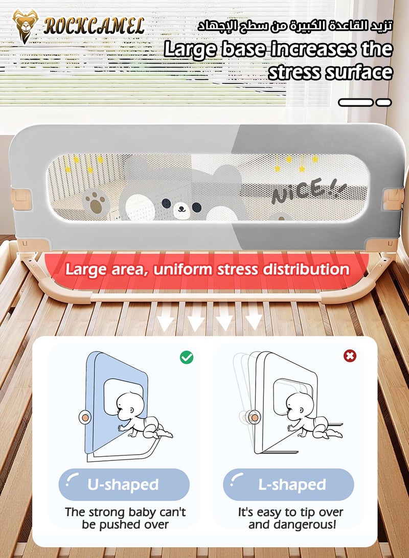 ROCKCAMEL واقي درابزين سرير الأطفال - درابزين سرير قابل للطي للأطفال الصغار بقاعدة عريضة للغاية على شكل حرف U وحزام تثبيت، وارتفاع قابل للتعديل، ودرابزين سهل التركيب لجميع أحجام الأسرة، رمادي (قطعة واحدة لكل جانب، عرض 1.8 متر) - Image 3