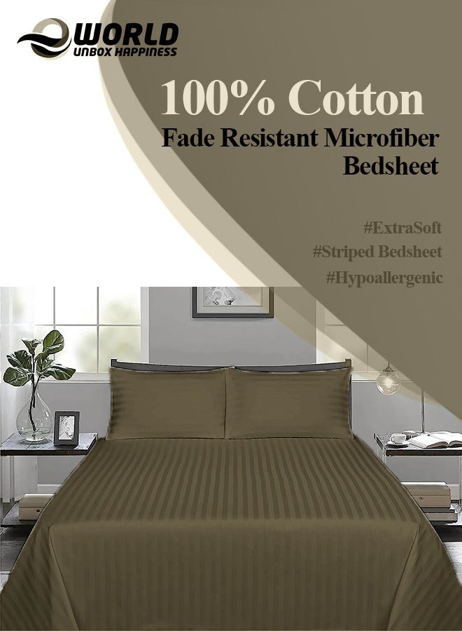 إي وورلد طقم ملايات فاخر مكون من 3 قطع باللون الأخضر الزيتوني المخطط، يحتوي على ملاءة سرير بجيب عميق وغطاءين للوسائد، مثالي للفنادق والمنازل، مصنوع من ألياف المايكروفايبر فائقة النعومة والقابلة للتنفس لجميع المواسم لراحة مثالية طوال العام (مفرد/مزدوج) - Image 4