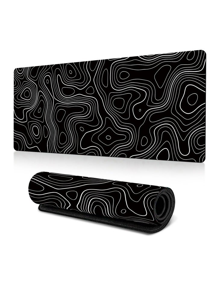 800x300x2mm Large Gaming Mouse Pad Stitched Edges Extended Mousepad Smooth Cloth Surface Non-Slip Rubber Base Waterproof Anime Extended Comfortable Mouse Mat Desk Pad Spill-Resistant Desk Pad for Keyboard and Mouse Black(Topographic Contour ) 