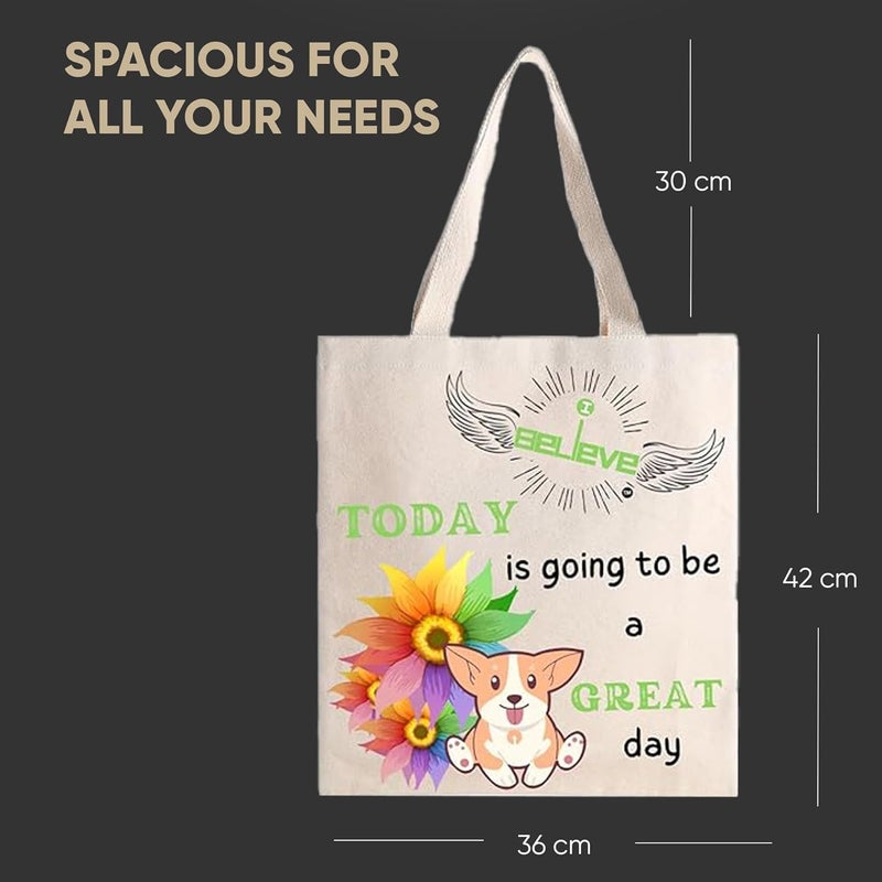 STRUTT Foldable Canvas Tote Bag for Women, Tote Bag for College Girls,100% Organic Cotton Reusable Shopping Bag for Grocery, Eco-Friendly Multi-Purpose Bag for Travel & Daily Use - in Great Days - Image 5
