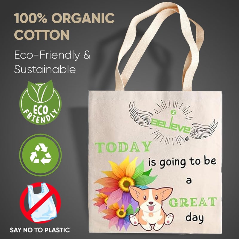 STRUTT Foldable Canvas Tote Bag for Women, Tote Bag for College Girls,100% Organic Cotton Reusable Shopping Bag for Grocery, Eco-Friendly Multi-Purpose Bag for Travel & Daily Use - in Great Days - Image 4