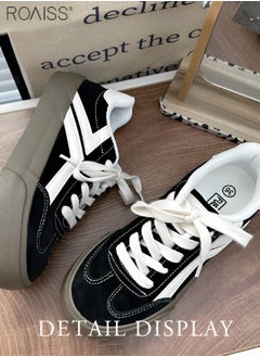 roaiss Women's Matte Pu Leather Patchwork Casual Shoes Lace Up Design Anti Slip Thick Sole Flat Sole Sneakers Fashion Versatile Canvas Shoes  - Image 3