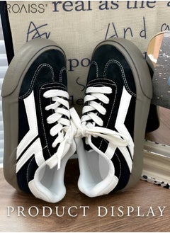 roaiss Women's Matte Pu Leather Patchwork Casual Shoes Lace Up Design Anti Slip Thick Sole Flat Sole Sneakers Fashion Versatile Canvas Shoes  - Image 5