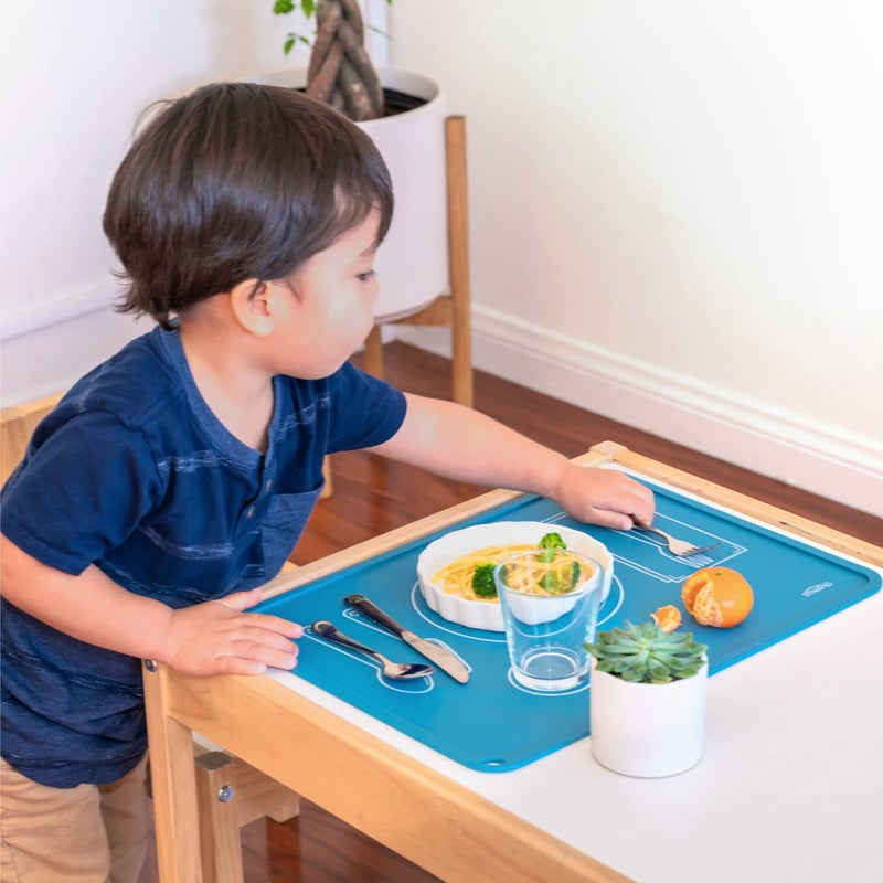 CHAMOS Montessori Placemat for Toddlers - Kids Silicone Mats for Dining Table - Set of 2 - Table Setting Learning (Rose and Grey) - Image 5