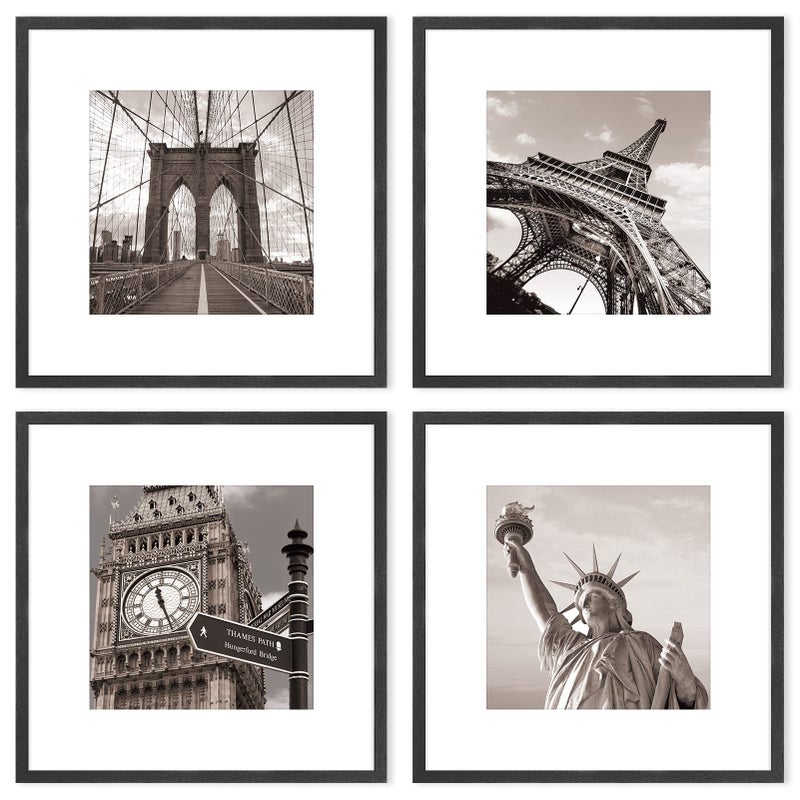 Black Wood Square Picture Photo FrameCompatible with 30x30cm without mat and 20x20cm with mat images for Wall Mounting In Living Room BedroomGallerySet of 4