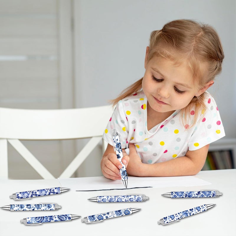 Idealmuzik Blue and White Porcelain Pens Set â€“ Elegant Ceramic-Inspired Writing Pens with Smooth Black Ink â€“ Classic Gift for Students, Teachers, Office Use, Party Favors, Holidays, and Everyday Writing, 8 Pack - Image 5