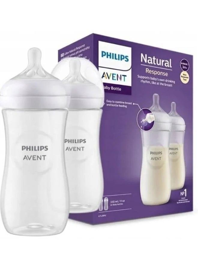 Philips Avent Natural Response Baby Bottle Twin Pack 330ml / 11oz – Anti-Colic, Natural Nipple, BPA-Free, for Babies 3m+ - Image 1