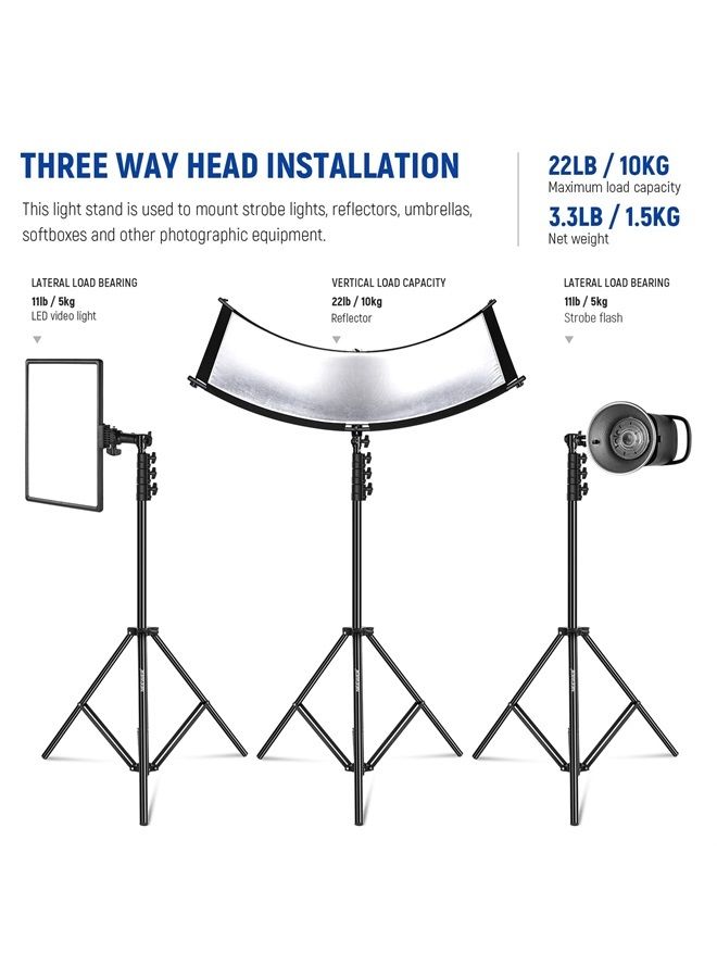 NEEWER 9.8ft/3m Air Cushioned Light Stand, Heavy Duty All Metal Photography Tripod Stand with 1/4” to 3/8” Reversible Spigot, 3 Way Mounting Interface & Metal Locking Knobs, Max Load 11lb/5kg (Black) - Image 4
