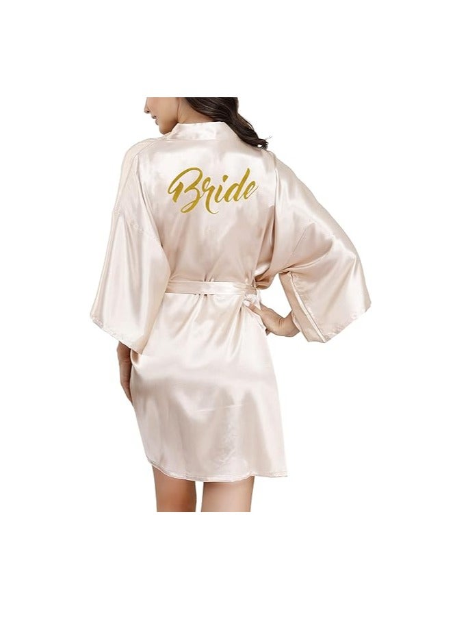 Bride Bridesmaid Robes With Glittering For Wedding Bridal Party Womens Short Silky Satin Robe One Size - Image 1
