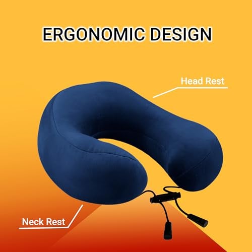 Billebon Premium Neck Pillow for Travelling Airplane Travel Pillow Comfortable Head Rest Neck Holder Pillow (Navy Blue Tri-Raised) - Image 2
