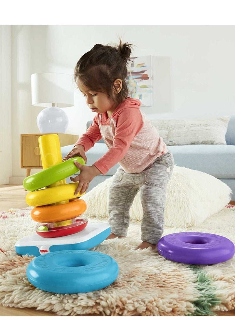 Fisher-Price - 10-Piece Giant Stacking Ring Toy Rock-A-Stack Stacking, Grasping and Building Early Development Learning Set - Image 1