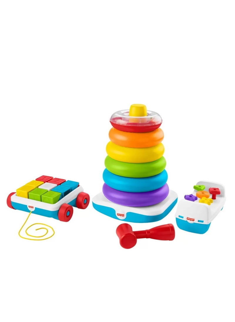 Fisher-Price - 10-Piece Giant Stacking Ring Toy Rock-A-Stack Stacking, Grasping and Building Early Development Learning Set - Image 1