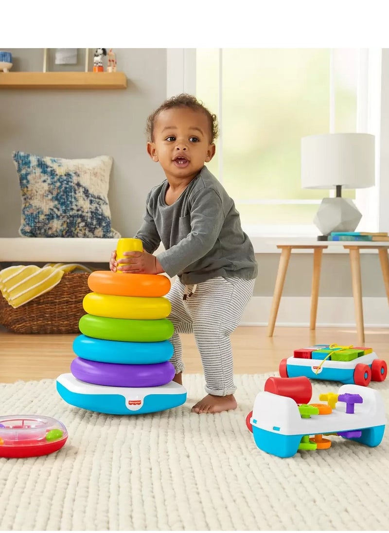 Fisher-Price - 10-Piece Giant Stacking Ring Toy Rock-A-Stack Stacking, Grasping and Building Early Development Learning Set - Image 1