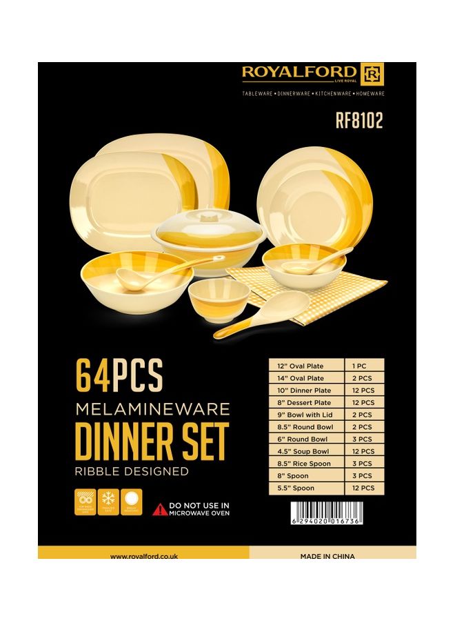 Royalford RF8102 Ribble Designed Melamine Dinner Set, 64 Pcs Beige - Image 2