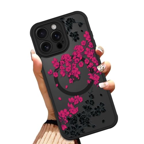 OOK Case for iPhone 16 Pro Max 69 Compatible with MagSafe Floral Flowers Design Translucent Phone Cover Soft TPU Hard PC AntiScratch Shockproof Magnetic Cute Case for Women Hot Pink - Image 1