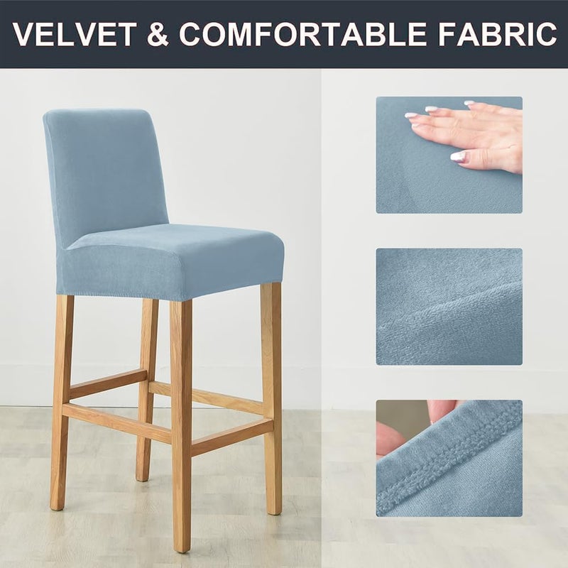 SONNACH Velvet Counter Stool Pub Chair Covers - Removable and Stretchable Slipcovers for a (4, Baby Blue) - Image 5