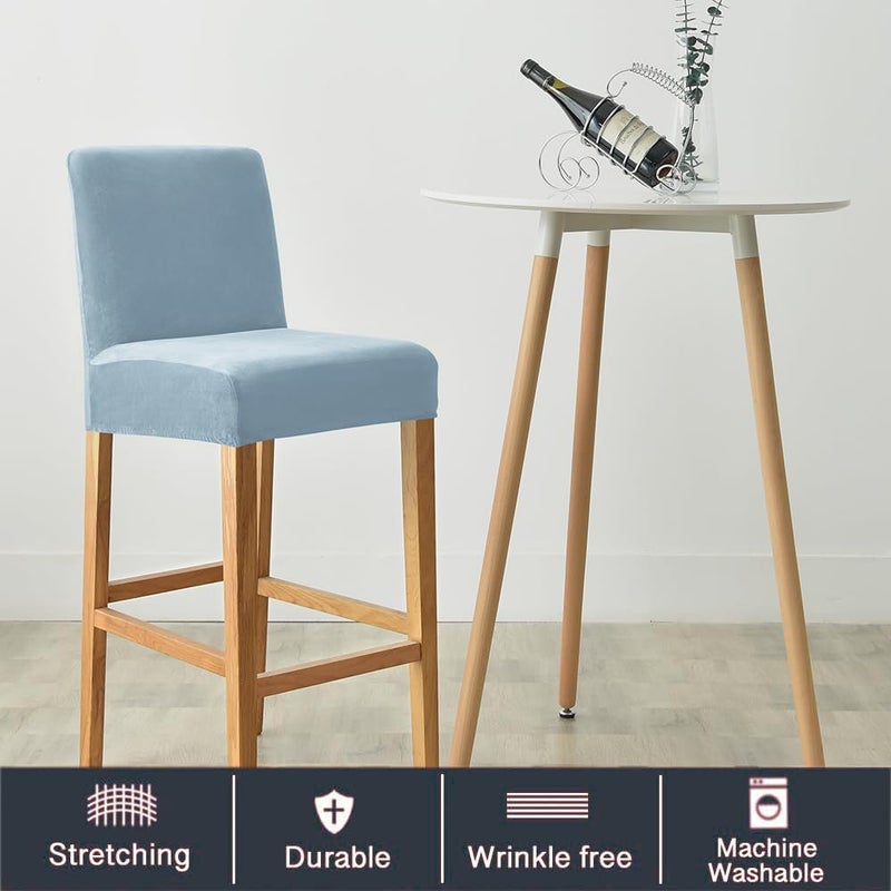 SONNACH Velvet Counter Stool Pub Chair Covers - Removable and Stretchable Slipcovers for a (4, Baby Blue) - Image 2