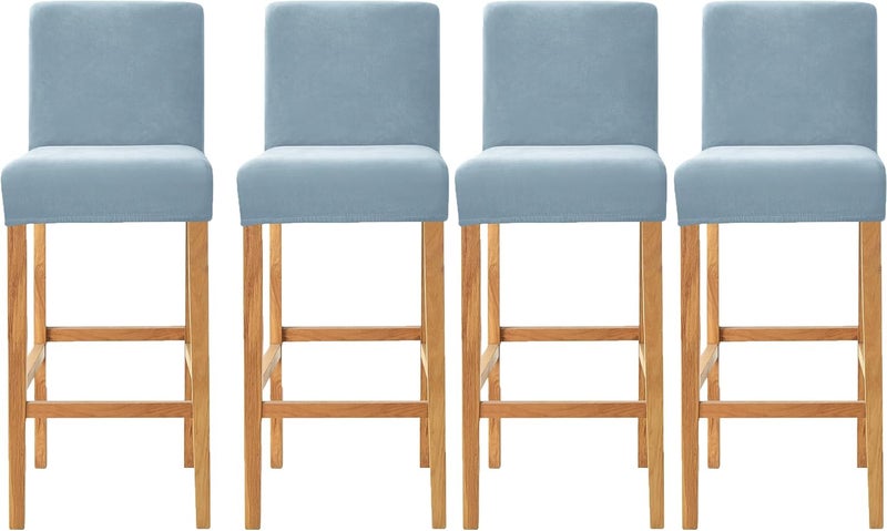 SONNACH Velvet Counter Stool Pub Chair Covers - Removable and Stretchable Slipcovers for a (4, Baby Blue) - Image 1