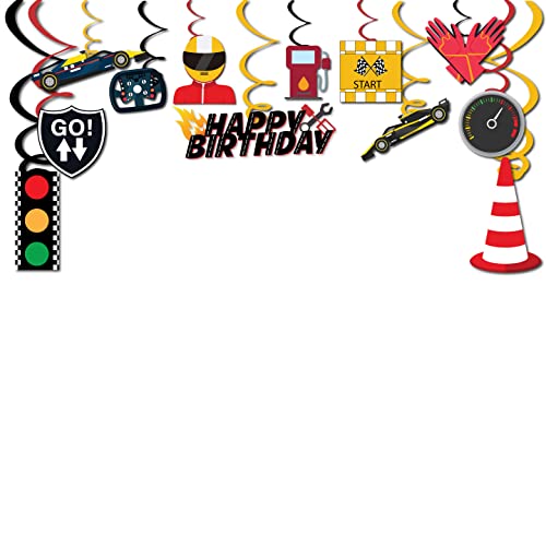 Festiko®Race Car Birthday Decorations for Kids Boys Let's go Racing Party Supplies with Swirls (12 Pcs) - Image 1