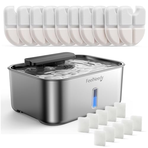FEELNEEDY 3.2Gal Stainless Steel Dog Water Fountain for Large Dog, Dog Water Bowl Dispenser with Water Level Window, Super Quiet Pet Water Fountain for S-L Dogs and Multi-Pet with 10 Filters & 10 Filter Sponges - Image 1