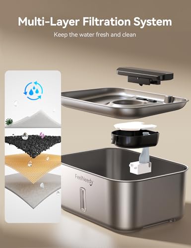 FEELNEEDY 3.2Gal Stainless Steel Dog Water Fountain for Large Dog, Dog Water Bowl Dispenser with Water Level Window, Super Quiet Pet Water Fountain for S-L Dogs and Multi-Pet with 10 Filters & 10 Filter Sponges - Image 5