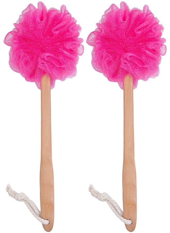 JINS-Hung Shower Loofah Body & Back Scrubber Exfoliating Loofah Luffa Bath Brush On A Stick With Long Wooden Handle Back Brush For Men & Women Easy Reach Body Wash & Lotion Applicator（ 2 Pack Red） - Image 2