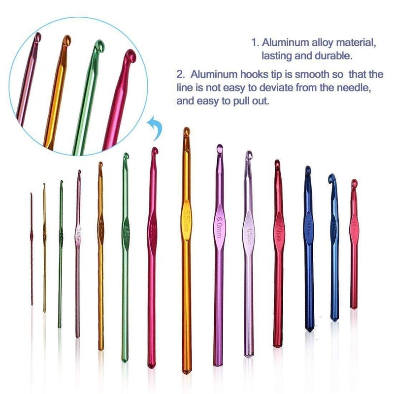VERAT 12 Pcs Crochet Set/Crochet Needles/Crochet Hook/Hook Set/Ergonomic Knitting Knit Needles/Crochet Yarn/Ultimate Sewing/Craft/Sweater/Yarn/Thread/Needles Kit Knitting(Multicolour) - Image 3
